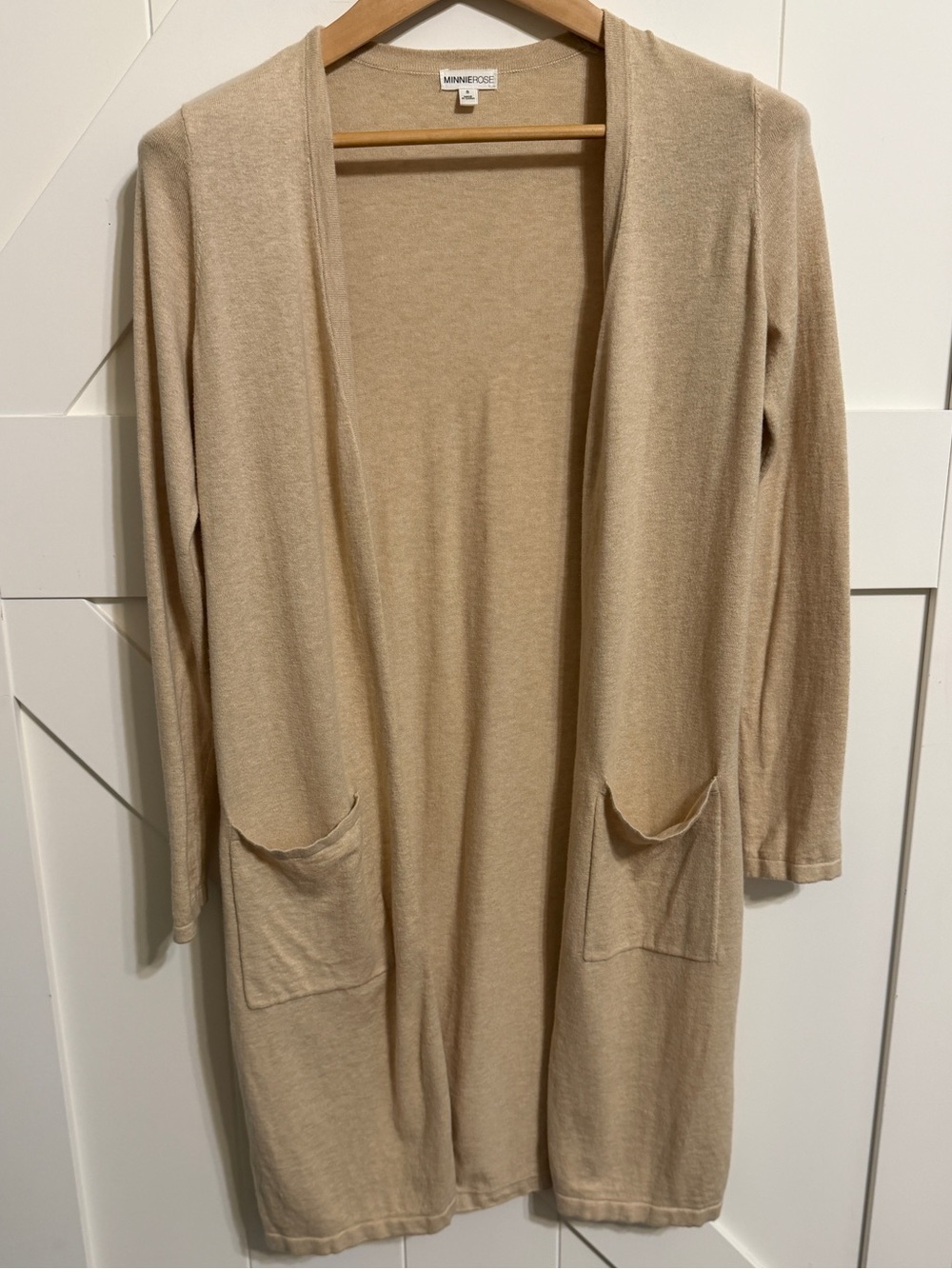 Minnie Rose Longline Open-Front Cardigan in Beige